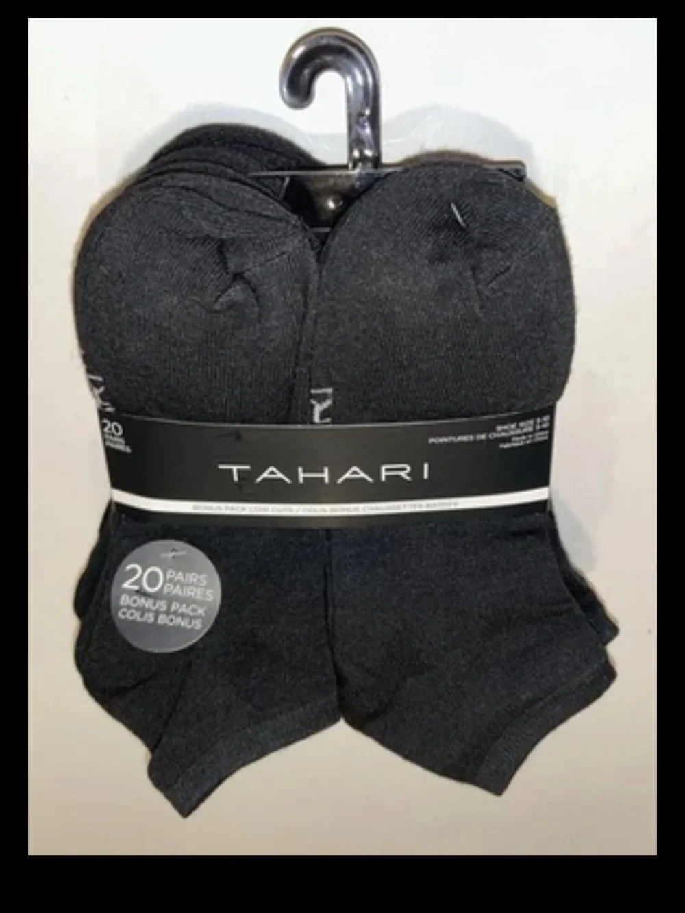 Tahari Low Cut Socks 20 Pair Women's Shoe Size 5-10 Black w White Logo NEW! $48